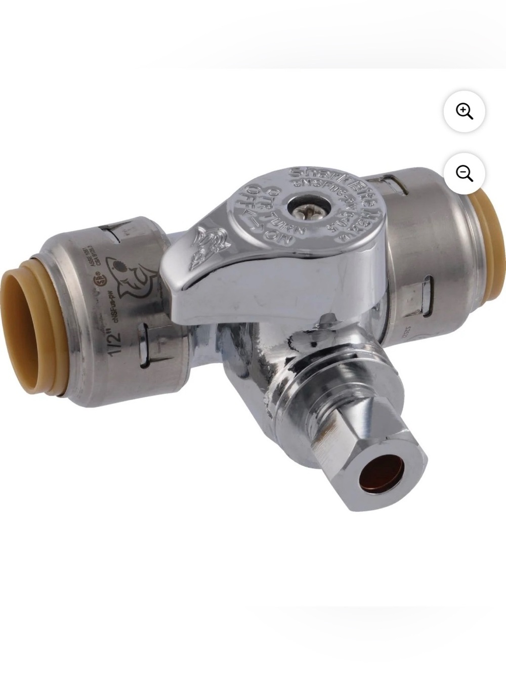 Shark bite brass push tee stop valves